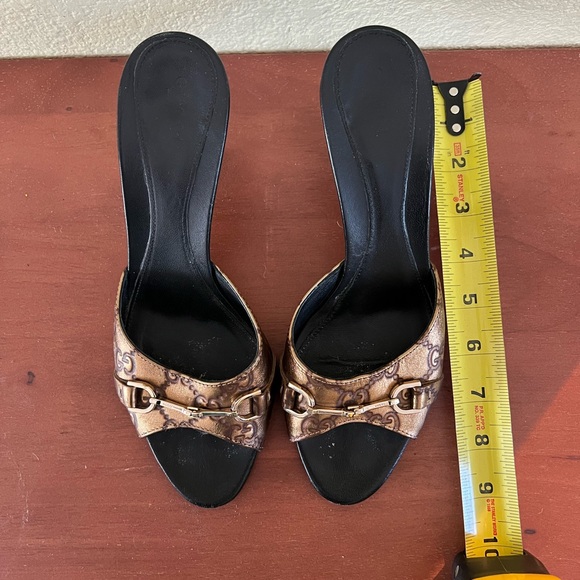 Gucci Guccissima GG Horsebit Peep Toe Mule Heels size37c golden brown - Picture 3 of 6